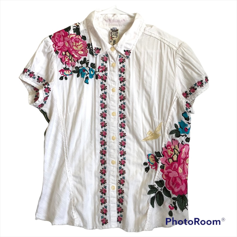 White Floral Embroidered Women's Top